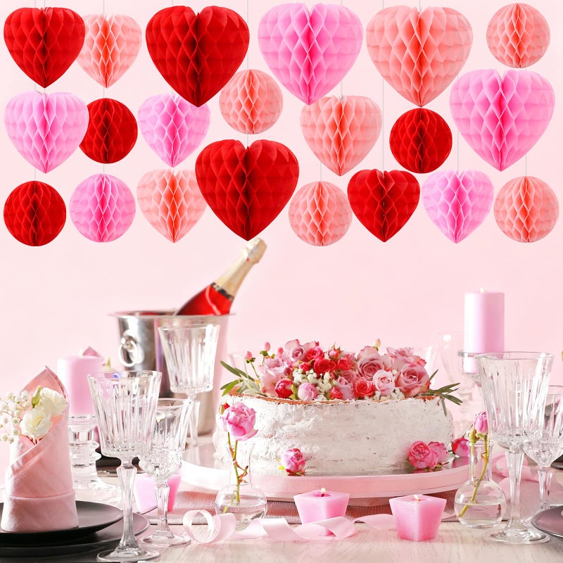 FOIMAS 12pcs Valentine's Day Heart Honeycomb Decoration Heart-Shaped Hanging Decoration for Valentine's Day Wedding Birthday Engagement Party Decor, Pink Red and Light Pink - Image 4
