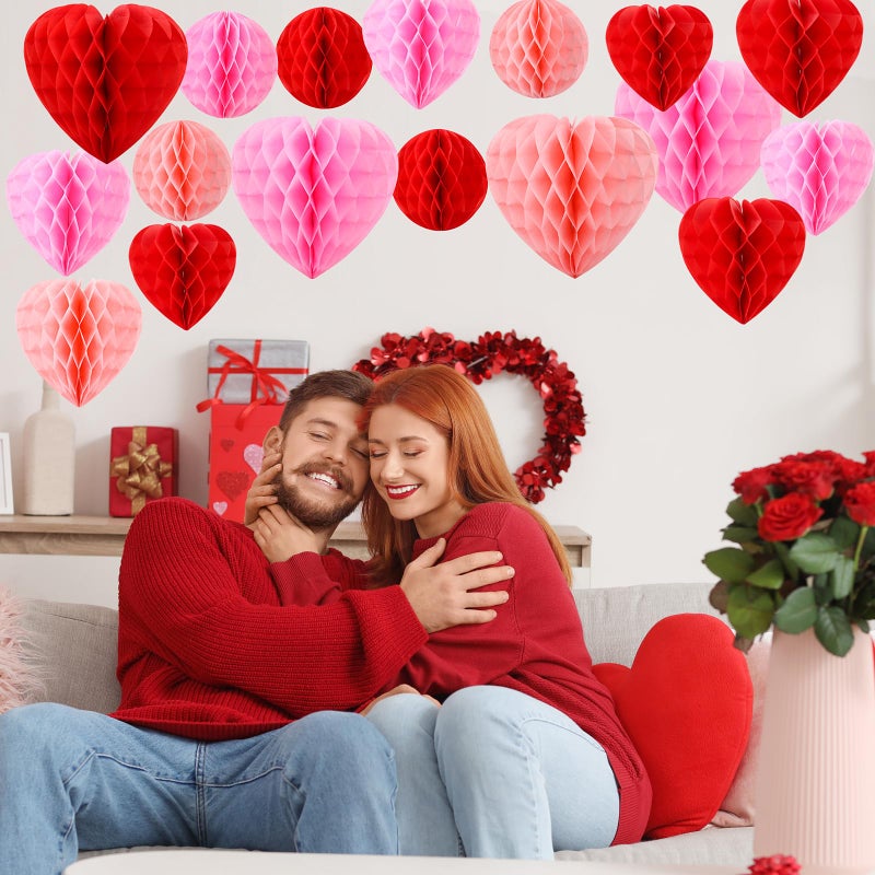 FOIMAS 12pcs Valentine's Day Heart Honeycomb Decoration Heart-Shaped Hanging Decoration for Valentine's Day Wedding Birthday Engagement Party Decor, Pink Red and Light Pink - Image 5