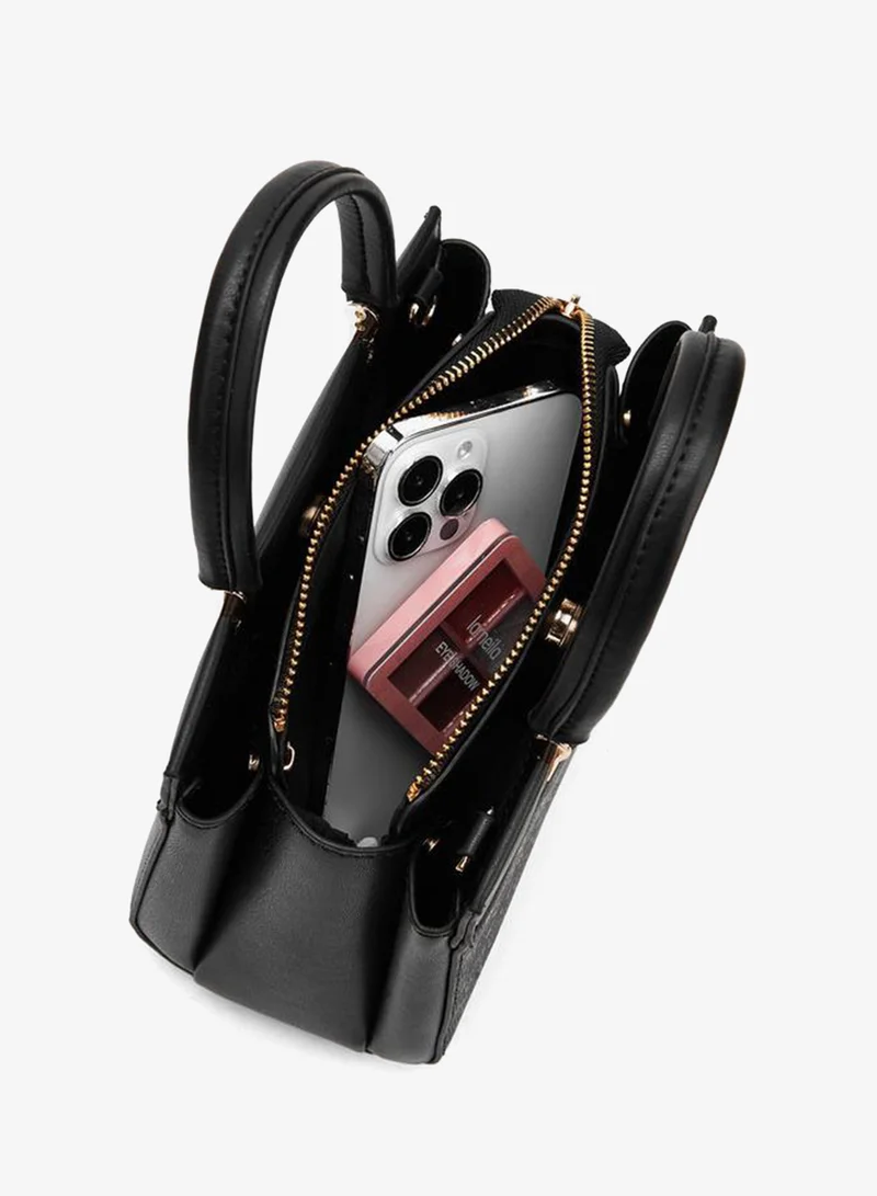 Flora Bella By Shoexpress BLACK Flora Bella Logo Embossed Tote Bag with Detachable Strap for Women | Best Price UAE