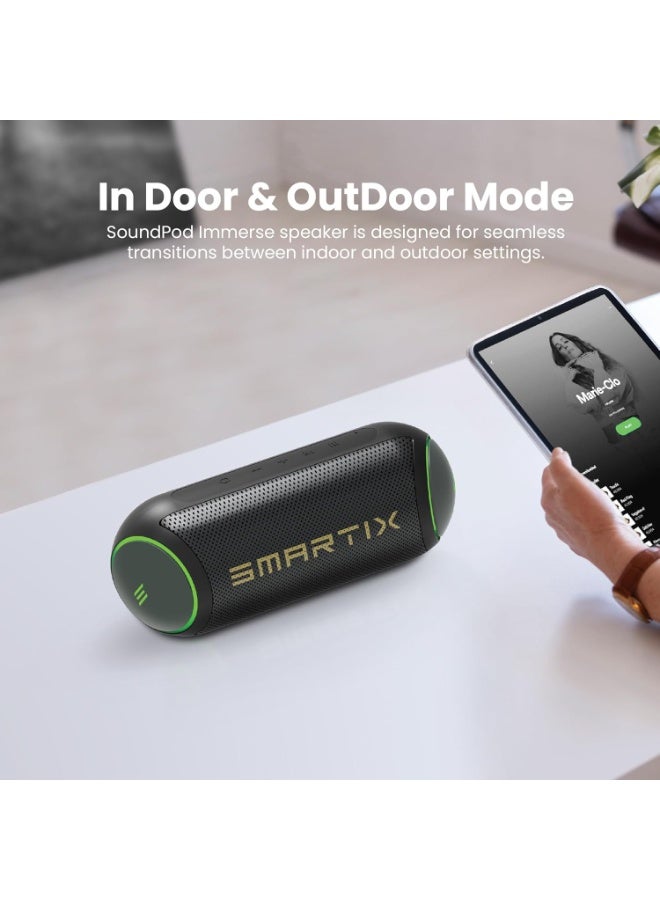 Smartix SoundPod Immerse Portable Bluetooth Speaker 12Wx2, Indoor & Outdoor Usage, Bluetooth V5.0, Signal to noise ratio 280dB, Dynamic EQ, RGB Light, Support SD Card, U-disk - Black - Image 2
