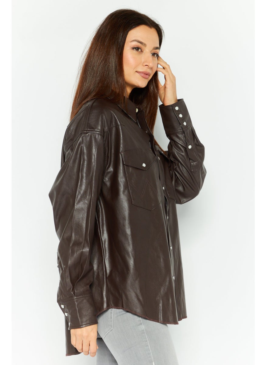 Wrangler - Women Plain Motor Jacket, Coffee Brown - Image 1