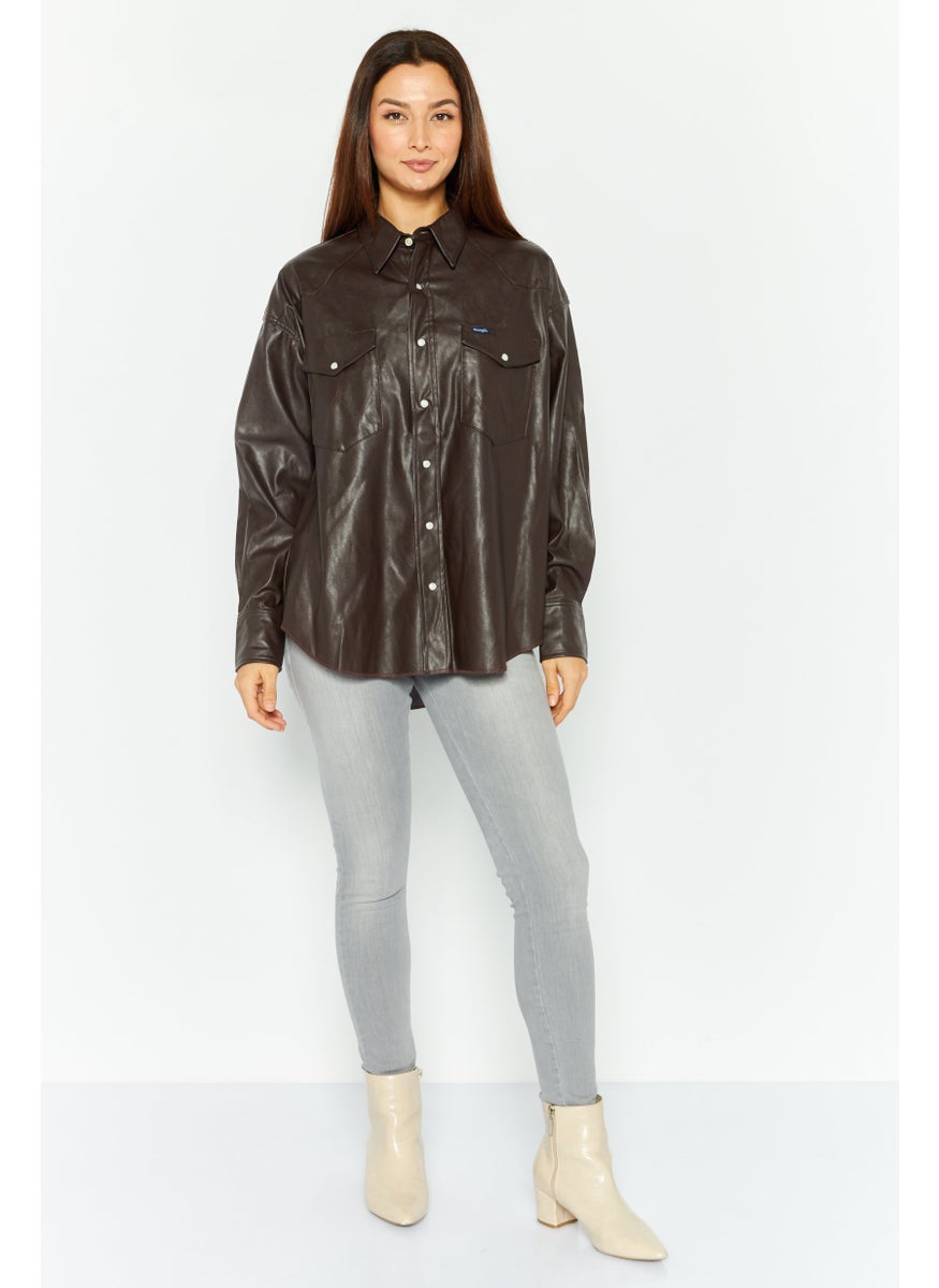 Wrangler - Women Plain Motor Jacket, Coffee Brown - Image 1