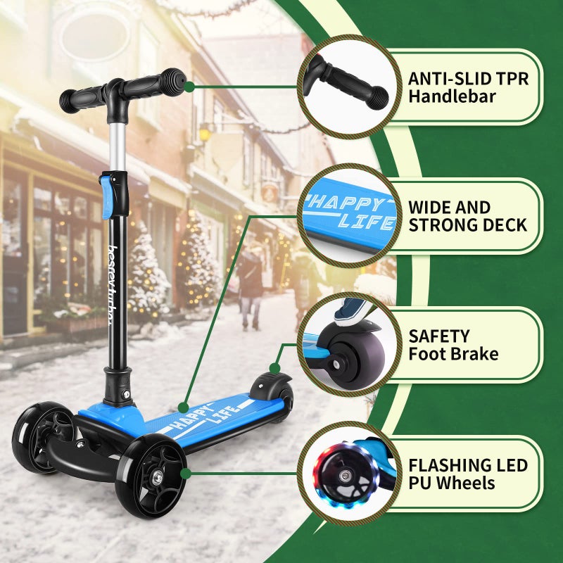 besrey Kick Scooter for Kids Ages 3-10, 3 Wheel Scooter for Kids with Adjustable Height, Folding Kids Scooter with LED Light Wheels Rear Brak Extra Wide Deck Outdoor Activities for Boys/Girls - Image 3