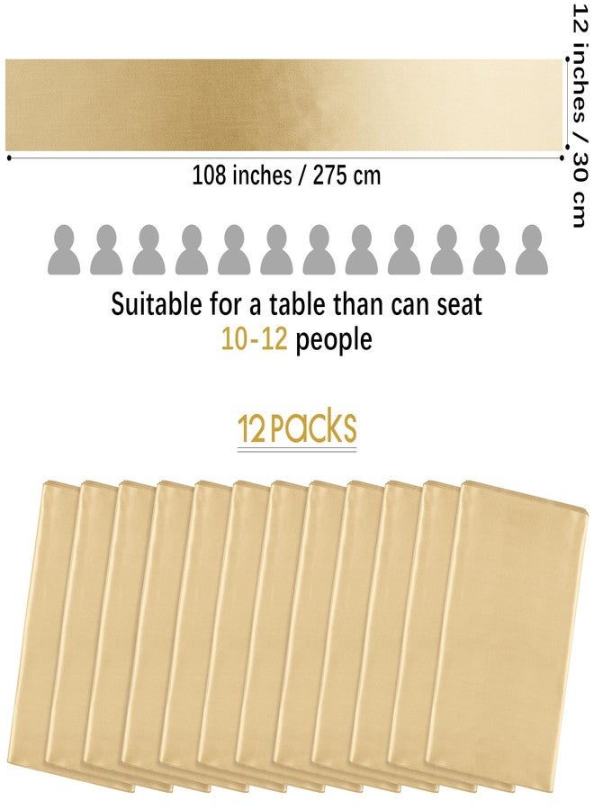 Aneco 12 Pack Satin Table Runner 12 x 108 Inch Champagne Long Wedding Satin Silk Table Runner for Wedding Banquet Graduations Birthday Party Decoration - Image 2