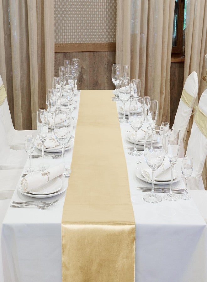 Aneco 12 Pack Satin Table Runner 12 x 108 Inch Champagne Long Wedding Satin Silk Table Runner for Wedding Banquet Graduations Birthday Party Decoration - Image 4