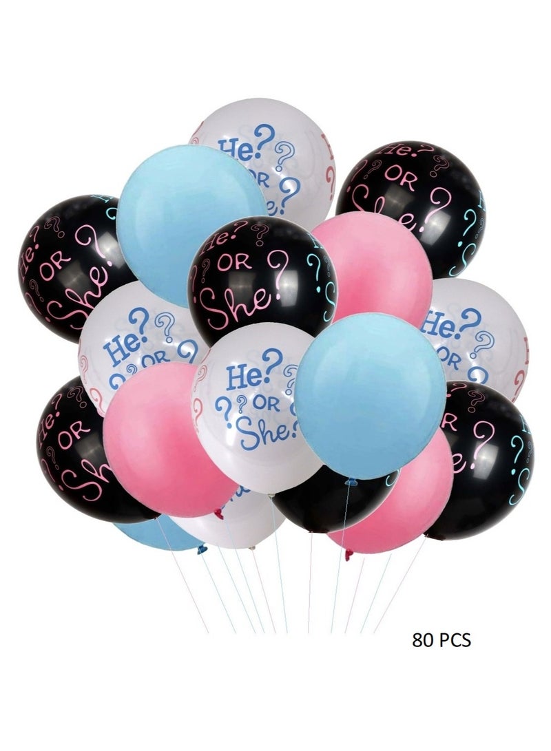 80 قطعة من البالونات المطبوعة باللونين الوردي والأزرق والأسود للأولاد أو البنات لحفلات استقبال المولود الجديد، تكشف عن لوازم الحفلات