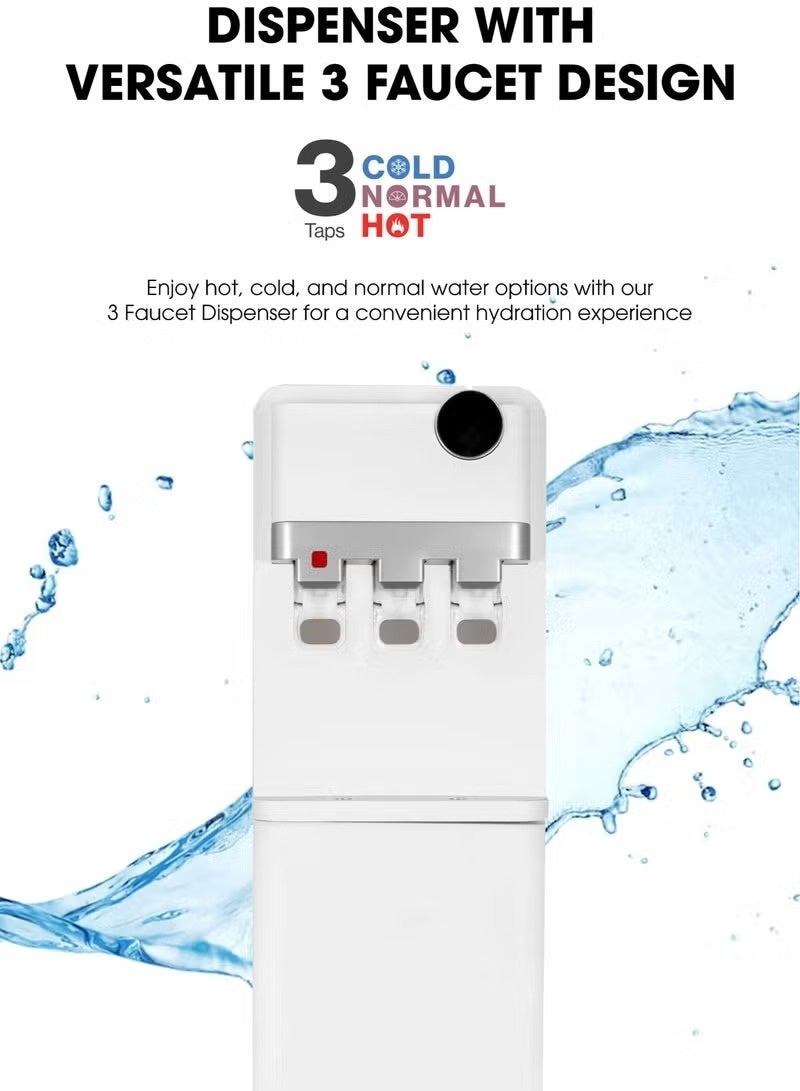 Royal Appliances Royal Stand Water Dispenser with Cabinet, 3 Taps (Hot, Cold & Normal), Top-Loading, Energy-Efficient Cooling, Child Safety Lock with low noice – Model RA-WD300-WRW, White - Image 4
