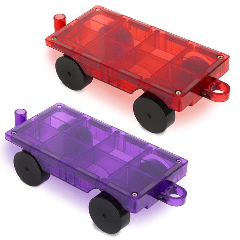 Playmags 2 Piece Car Set: with Stronger Magnets, STEM Toys for Kids, Use with All Magnetic Tiles and Blocks Sturdy, Super Durable with Vivid Clear Color Tiles. (Colors May Vary) - Image 1