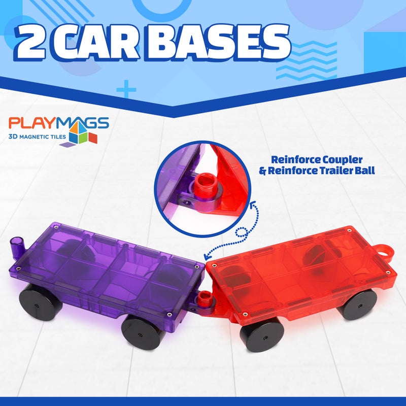 Playmags 2 Piece Car Set: with Stronger Magnets, STEM Toys for Kids, Use with All Magnetic Tiles and Blocks Sturdy, Super Durable with Vivid Clear Color Tiles. (Colors May Vary) - Image 3