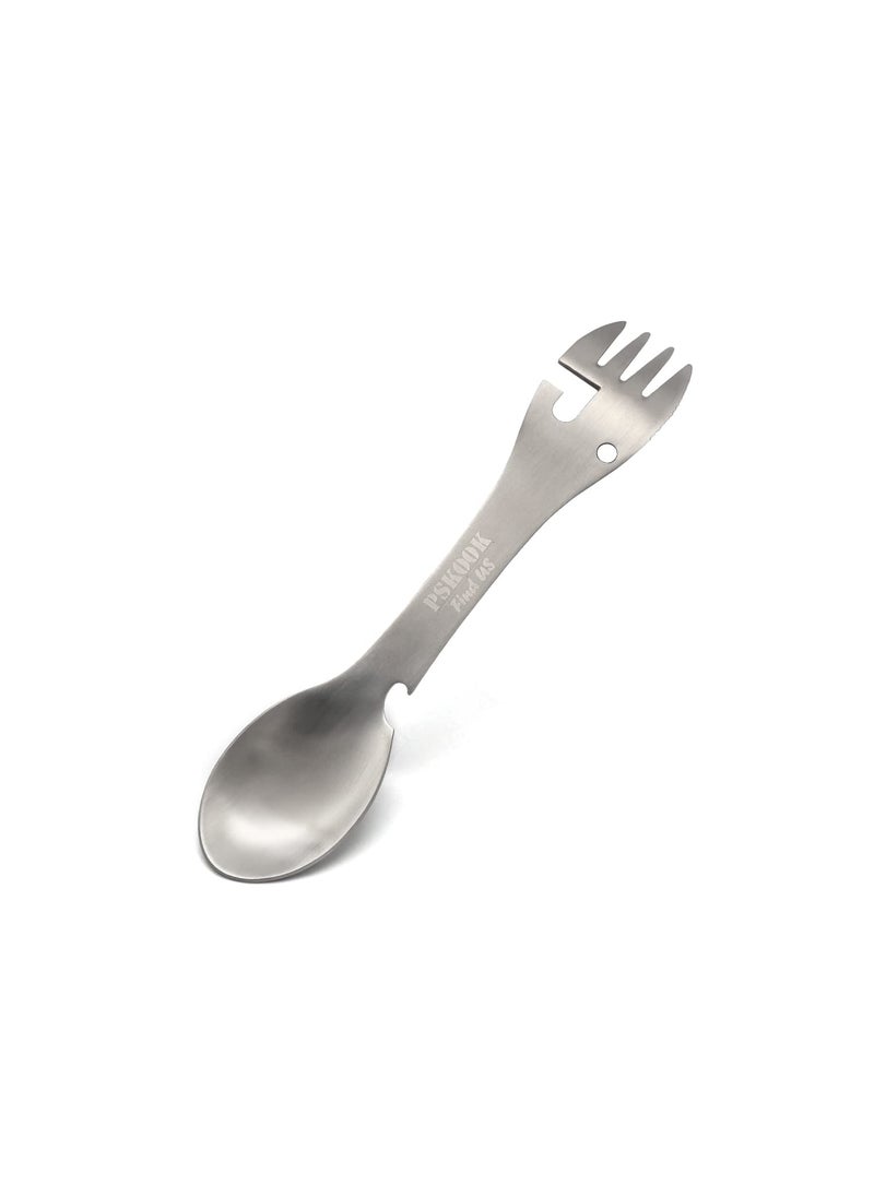 PSKOOK PSKOOK 5-in-1 Utility Tactical Spork, Stainless Steel Spoon & Bottle Opener, Fork & Knife, Can Opener Combo Camping Utensil for Hiking, Camping or Backpacking (Matte Silver)  - Image 1