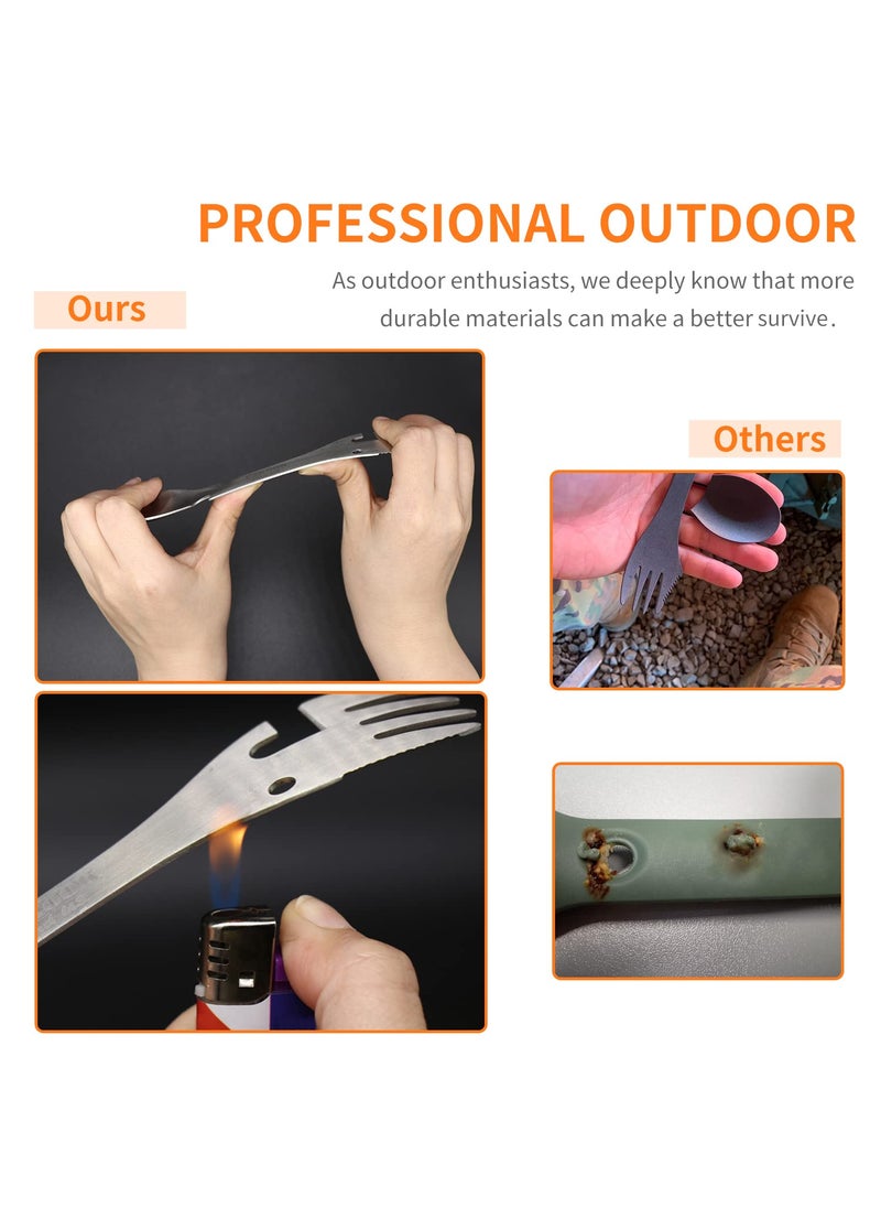 PSKOOK PSKOOK 5-in-1 Utility Tactical Spork, Stainless Steel Spoon & Bottle Opener, Fork & Knife, Can Opener Combo Camping Utensil for Hiking, Camping or Backpacking (Matte Silver)  - Image 4