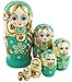 Winterworm Cute Little Girl with Big Braid Handmade Matryoshka Wishing Dolls Russian Nesting Dolls Set 7 Pieces Wooden Kids Gifts Toy Home Decoration Green - Image 2