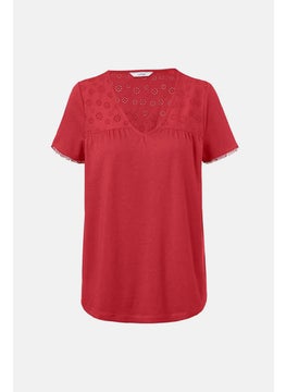Women Embroidered Shirt Top, Red