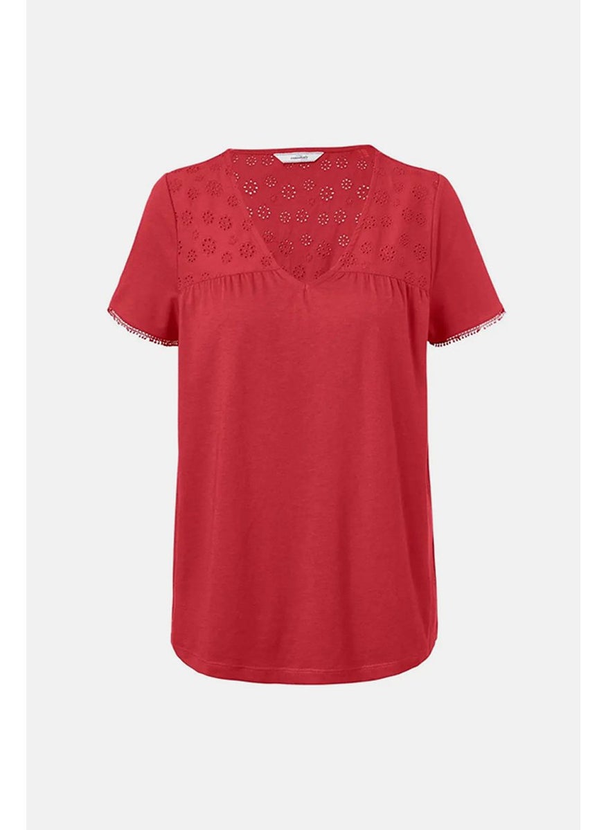 Tchibo - Women Embroidered Shirt Top, Red - Image 1
