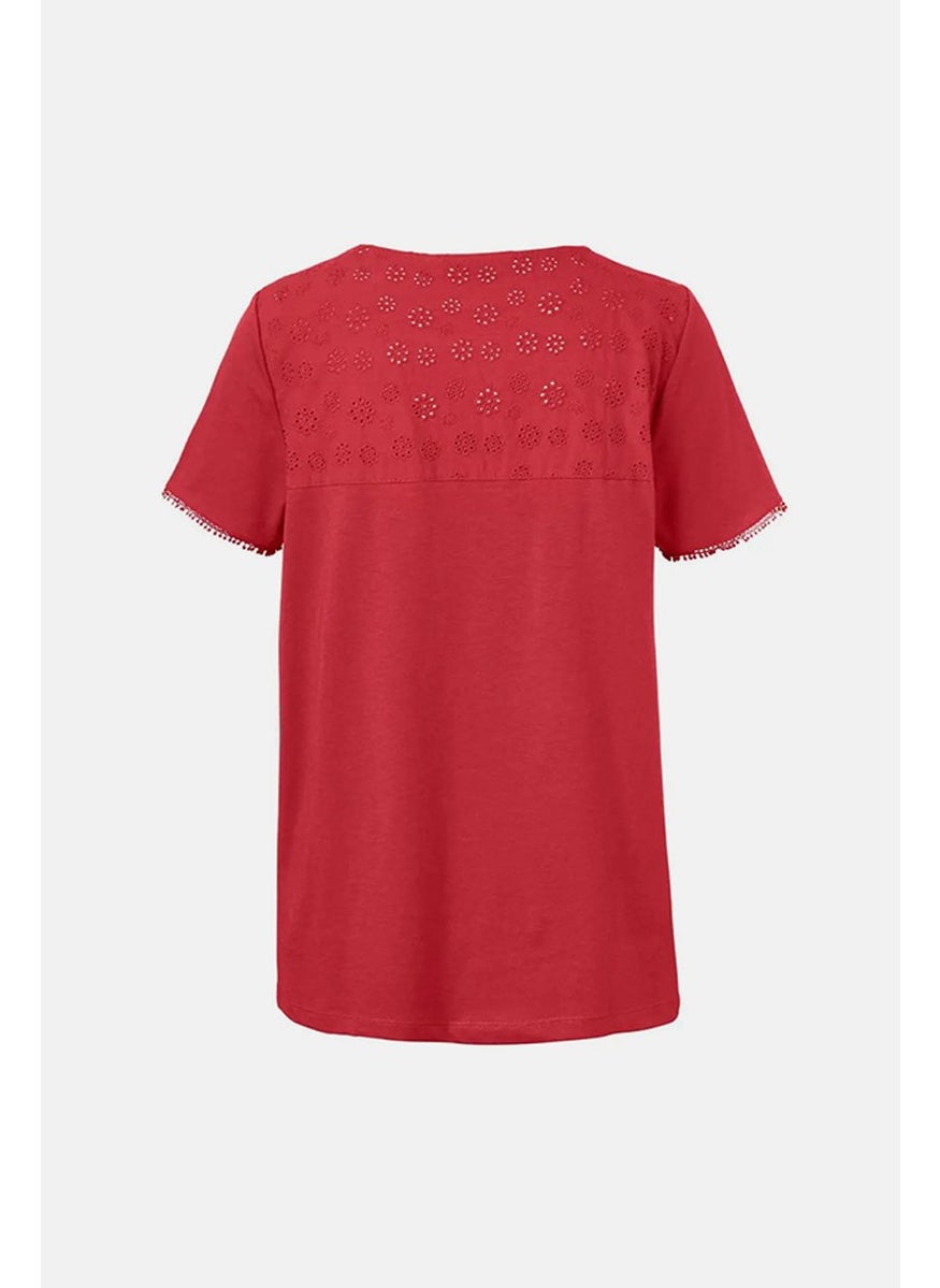 Tchibo - Women Embroidered Shirt Top, Red - Image 1
