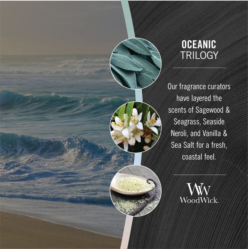 WoodWick Oceanic Trilogy Gifts for Women and Men, 9.7 oz Medium Hourglass Trilogy Candle with Crackling Wick - Image 3