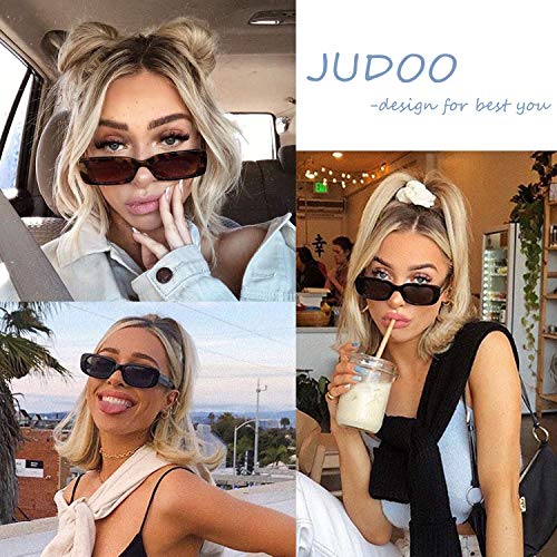 JUDOO Rectangle Sunglasses for Women Vintage Fashion Narrow Square Frame with UV400 Protection(Black) - Image 4