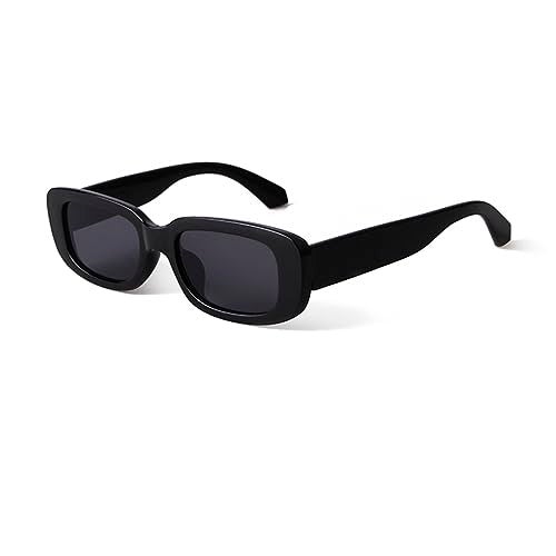JUDOO Rectangle Sunglasses for Women Vintage Fashion Narrow Square Frame with UV400 Protection(Black) - Image 1