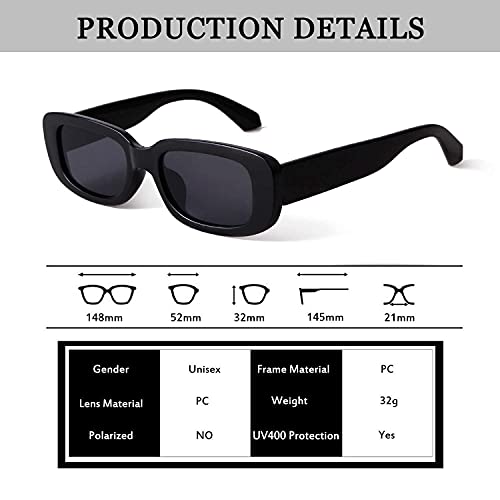 JUDOO Rectangle Sunglasses for Women Vintage Fashion Narrow Square Frame with UV400 Protection(Black) - Image 5