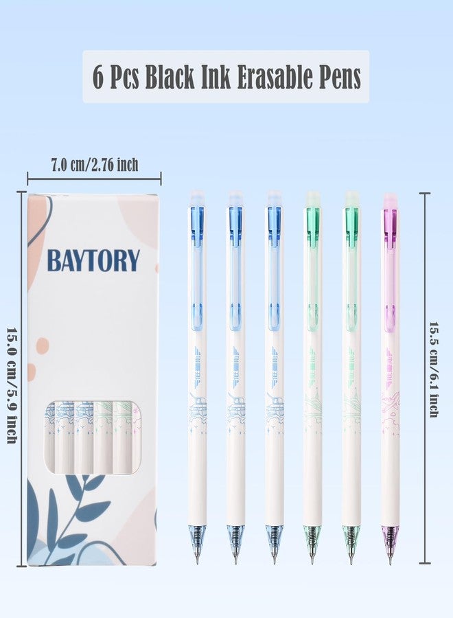 BAYTORY 6Pcs Fine Point Erasable Pens Black, 0.5mm Gel Ink Pen with Eraser for School Office Smooth Writing Crossword Puzzles (Black Ink) - Image 2