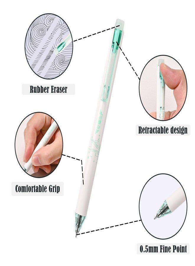 BAYTORY 6Pcs Fine Point Erasable Pens Black, 0.5mm Gel Ink Pen with Eraser for School Office Smooth Writing Crossword Puzzles (Black Ink) - Image 5