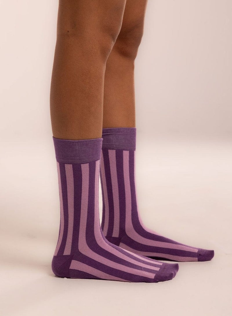 Purple Striped Retro Neck Socks
