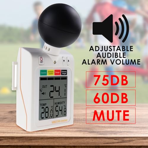 GAIN EXPRESS Wearable 2-in-1 WBGT + HI Heat Index Checker Wet Bulb Globe Temperature Heat Stress Meter Air Globe Temperature Humidity Tester with Dangerous Level Indicator Audible Alarm - Image 4