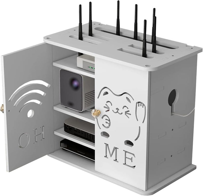 THE WHITE SHOP 4 Tiers WiFi Router Storage Boxes, WiFi Router Modem Floating Shelves, Wall Hanging WiFi Hider Shelf Decorative, Table Top Router Storage Organizer Cabinet for Home Office(A) - Image 1