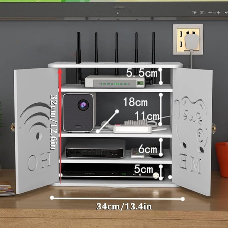 THE WHITE SHOP 4 Tiers WiFi Router Storage Boxes, WiFi Router Modem Floating Shelves, Wall Hanging WiFi Hider Shelf Decorative, Table Top Router Storage Organizer Cabinet for Home Office(A) - Image 3