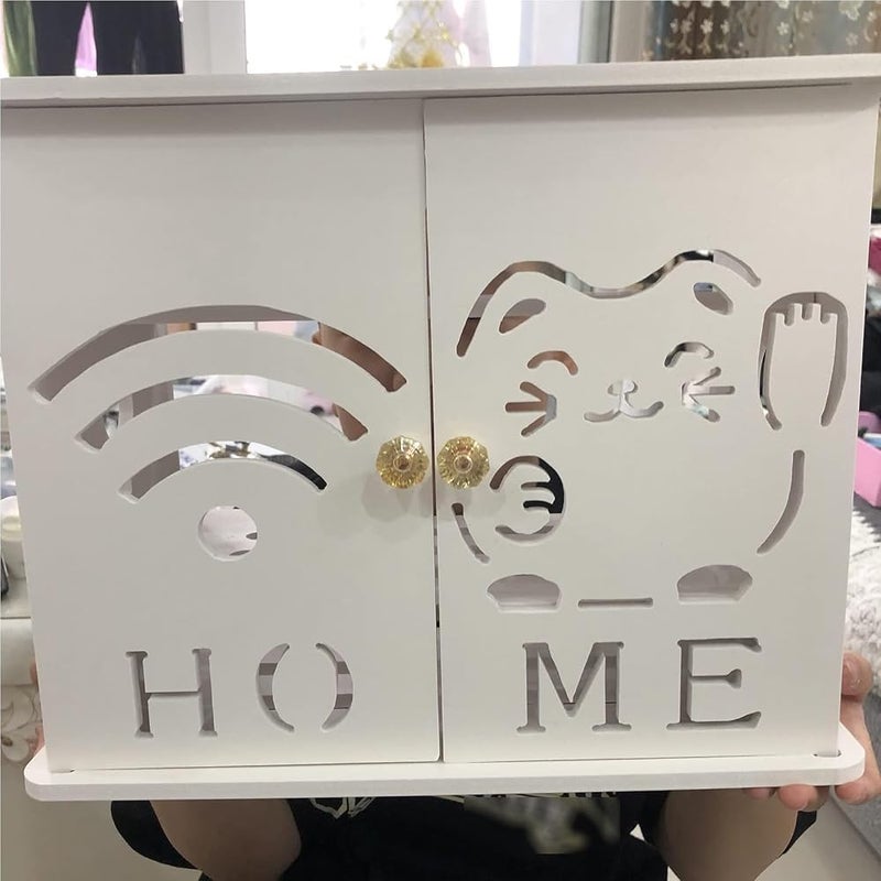THE WHITE SHOP 4 Tiers WiFi Router Storage Boxes, WiFi Router Modem Floating Shelves, Wall Hanging WiFi Hider Shelf Decorative, Table Top Router Storage Organizer Cabinet for Home Office(A) - Image 5