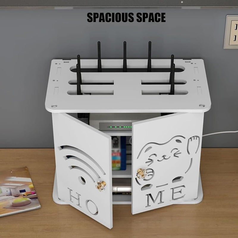 THE WHITE SHOP 4 Tiers WiFi Router Storage Boxes, WiFi Router Modem Floating Shelves, Wall Hanging WiFi Hider Shelf Decorative, Table Top Router Storage Organizer Cabinet for Home Office(A) - Image 2