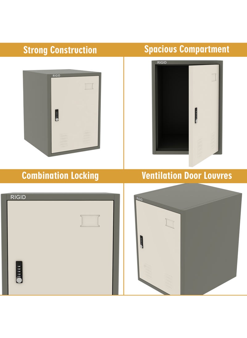 RIGID - Metal Storage Cabinet with 4-Digit Combination Lock Grey 50x38x45.7cm - Image 1