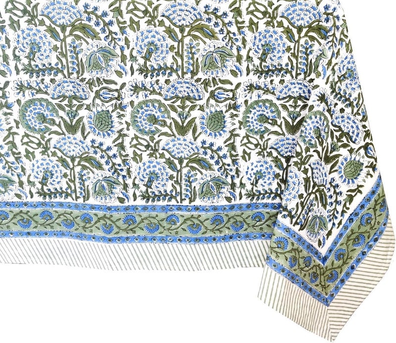 ATOSII Clover Blue 100 Cotton Square Fall Tablecloth Handblock Floral Linen Table Cloth for Kitchen Dining Table I Parties Wedding Christmas Thanksgiving I Fall Home Decor 60 X 60 Inches - Image 1
