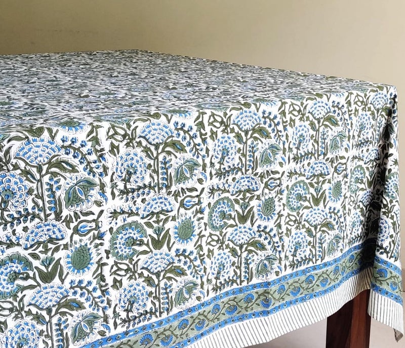 ATOSII Clover Blue 100 Cotton Square Fall Tablecloth Handblock Floral Linen Table Cloth for Kitchen Dining Table I Parties Wedding Christmas Thanksgiving I Fall Home Decor 60 X 60 Inches - Image 2