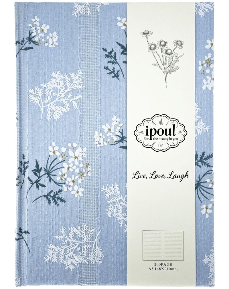 ipoul Floral Hardcover Journal for Writing, Lined Notebook for women, A5, 200 Pages, 6x8 Medium Size Notebook, Floret Printed Fabric Linen Personal Journal, Lay Flat Notebook, Reading Journal, Blue. - Image 1