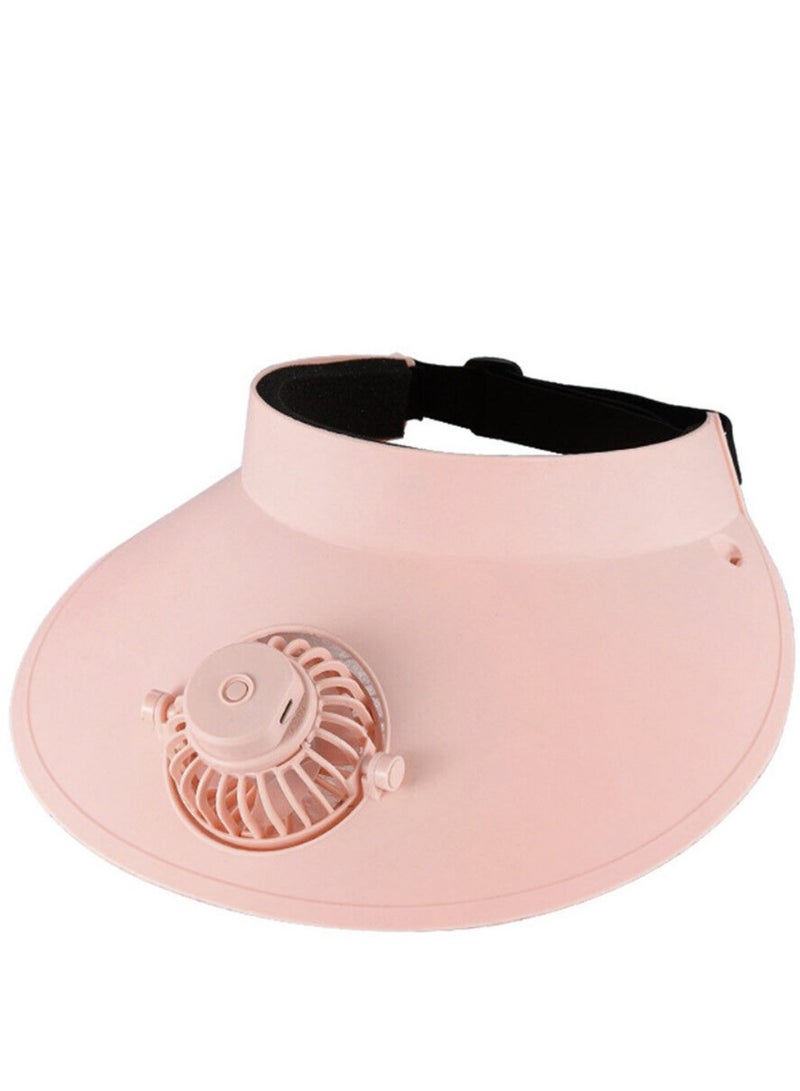 Generic Fan Visor Cap USB Charging Summer Hat for Travel UV Protection Portable Outdoor Camping Pink