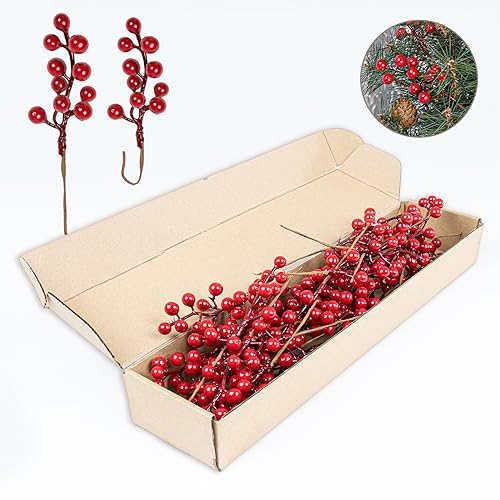 LLZLL 32 Pack Christmas Tree Decorations, Artificial Red Berry Stems 6.5 Inch Christmas Berry Picks with Holly Berries for Xmas Winter Holiday Home DIY Ornaments - Image 1