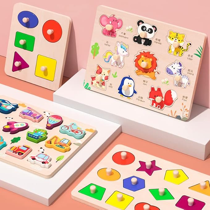 MONTESSORI TOYS FOR 1-3 YEARS OLD BOYS GIRLS TODDLERS, WOODEN SORTING WOODEN BOARD JIGSAW PUZZLE GAME EDUCATIONAL TOY VEGETABLE RECOGNITION STACKER SHAPE SORTER, LEARNING PUZZLES GIFT (VEGETABLE) - Image 4