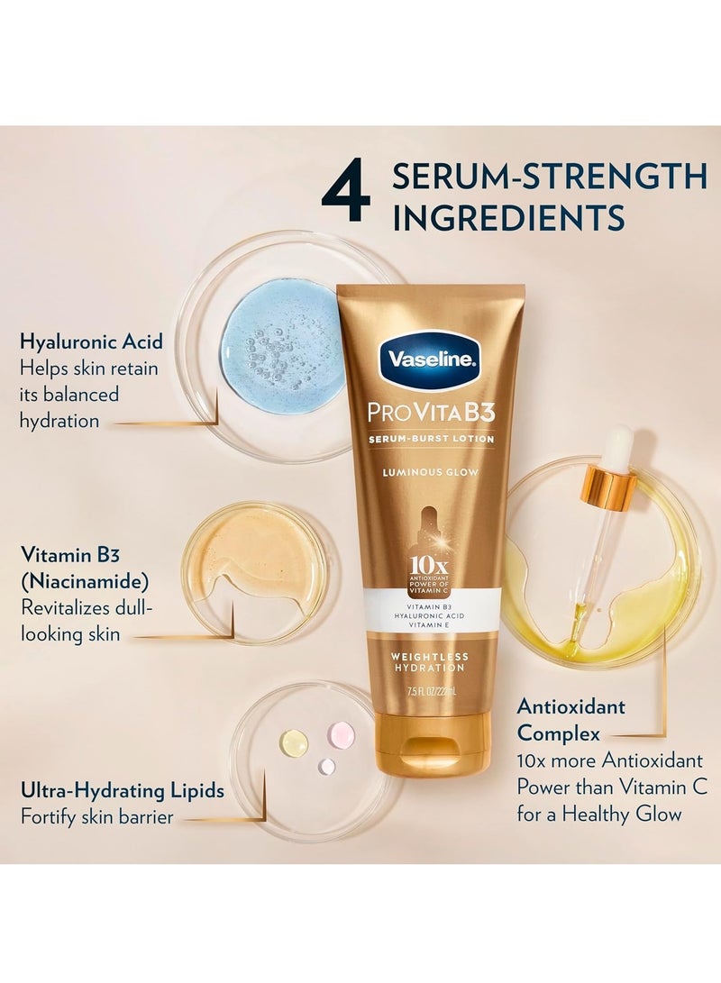 Vaseline Pro VitaB3 Serum Burst Lotion Luminous Glow Healthy, Glowing Skin, Lightweight 10x Antioxidant Power of Vitamin C with Vitamin B3, Hyaluronic Acid & Vitamin E, 7.5 Fl Oz - Image 3