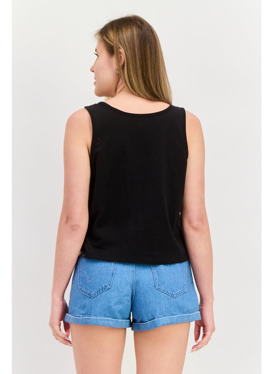 Levi's - Women Round Neck  Sleeveless Brand Logo Tank Top, Black - Image 1