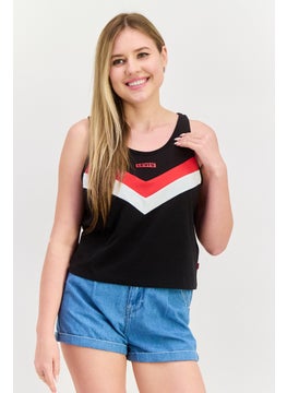 Women Round Neck  Sleeveless Brand Logo Tank Top, Black