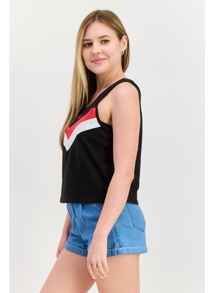 Levi's - Women Round Neck  Sleeveless Brand Logo Tank Top, Black - Image 1