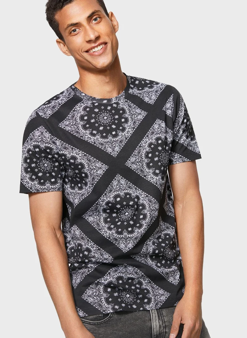 Blue Age Aztec Print Crew Neck T-Shirt