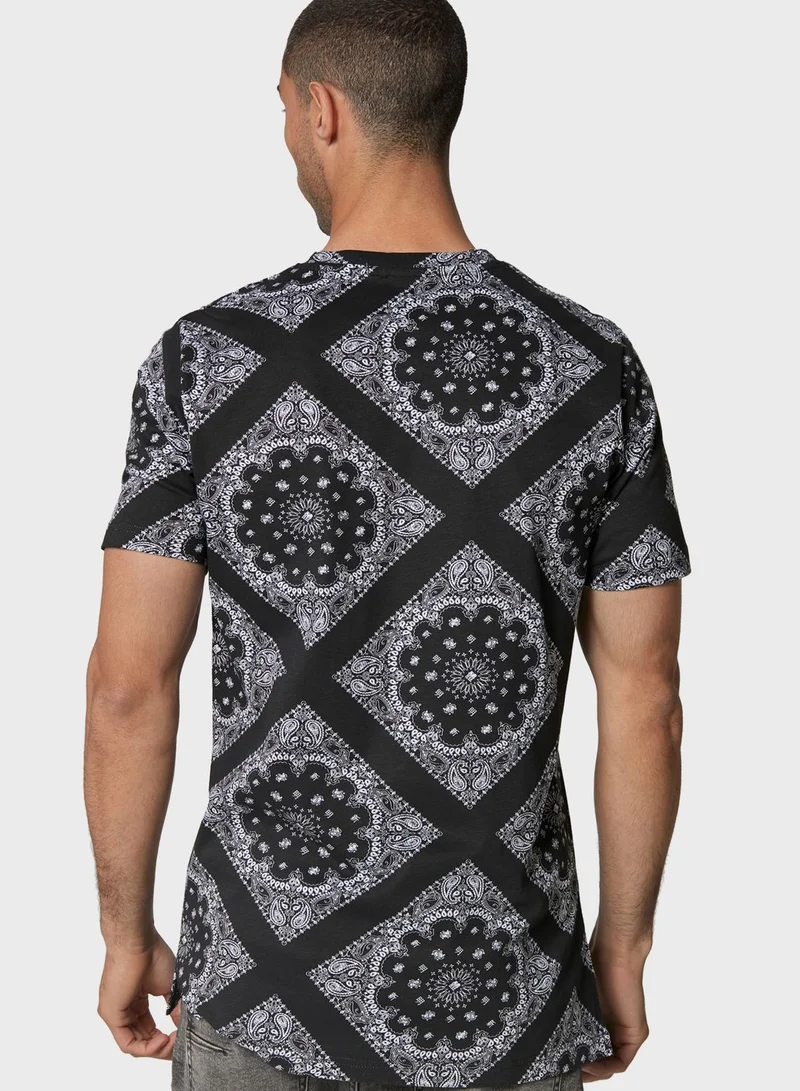 Blue Age Aztec Print Crew Neck T-Shirt