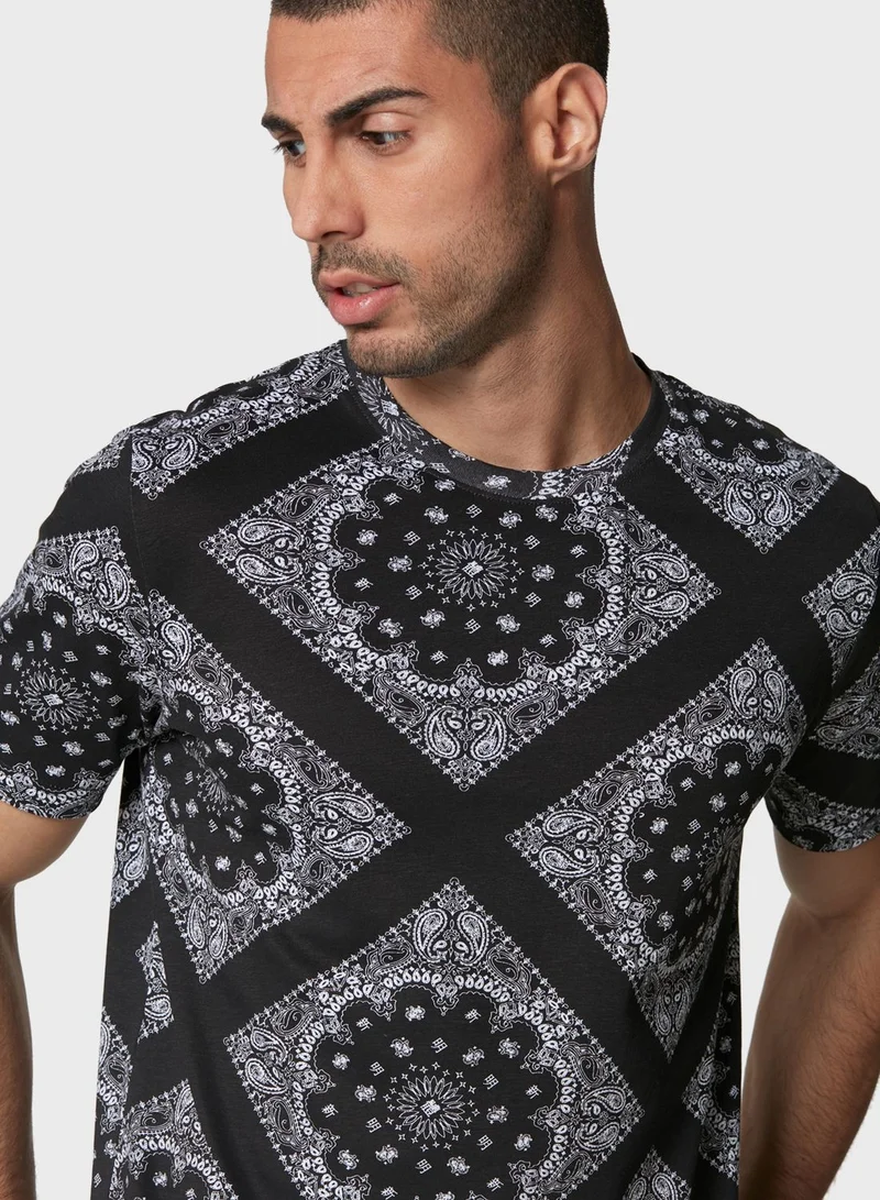 Blue Age Aztec Print Crew Neck T-Shirt