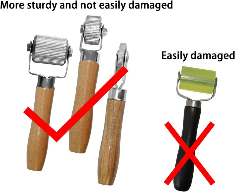 Medoon Upgraded general material Car Sound Deadening Hand Roller Sound Noise Insulation Tool 3PCS For Auto Noise Roller Car Sound Deadener Application Installation Tool Rolling Wheel Interior Accessories Working Area with Wood Handle Varied global sizing picks - Image 4