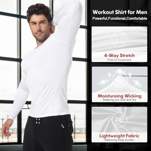 CL convallaria 4 Pack Compression Shirts Men Long Sleeve Cooling Dry Rash Guard Athletic Workout T Shirt for Sports - Image 4