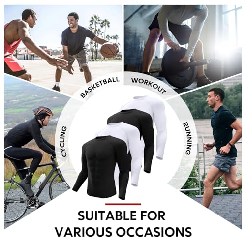 CL convallaria 4 Pack Compression Shirts Men Long Sleeve Cooling Dry Rash Guard Athletic Workout T Shirt for Sports - Image 2
