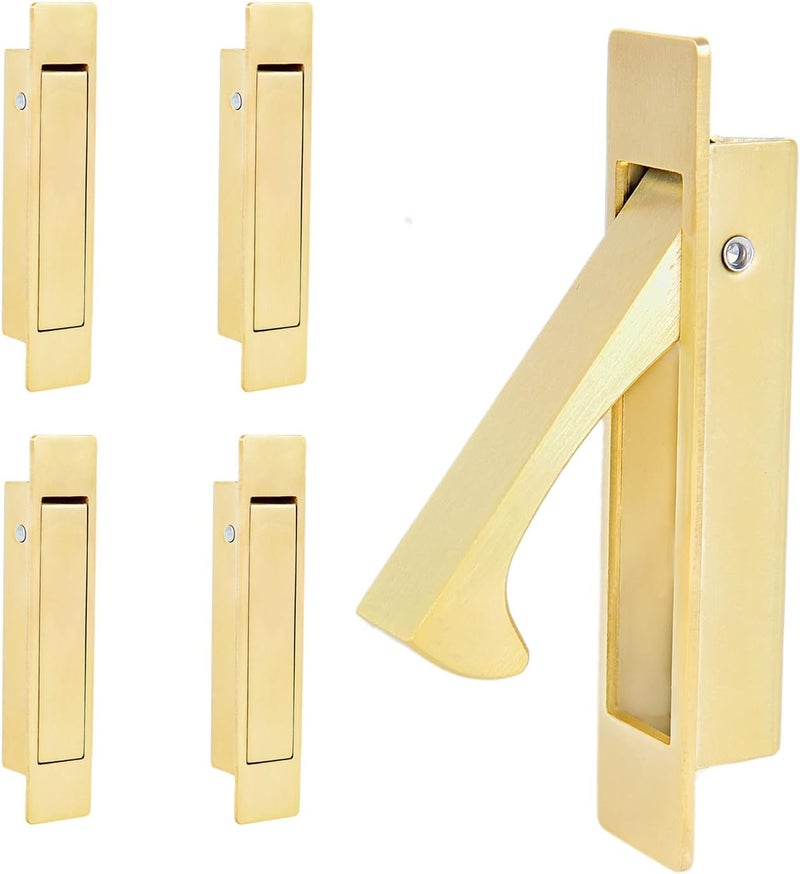 Dontay PULL 02 Pocket Door Pull Handle, Edge Pull, Professional Stainless Steel 304, Flush Mount for Sliding Door (Satin Brass, 5) - Image 1