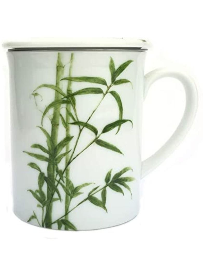 تيلاند كوب خزفي من البامبو آمن للغسل في الميكروويف وغسالة الأطباق مع غطاء وفلتر شاي للشاي ذو الأوراق السائبة ، مثالي للقهوة والإسبريسو والكابتشينو والشاي (0.2 لتر) - Image 1